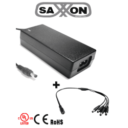 SAXXON PSU1204EPAQ2 - Paquete de Fuente de Poder Regulada de 12 Vcc 4.1 Amperes + Divisor para 4 Camaras/ Color Negro/ Para Usos Multiples: Sistemas de CCTV, Acceso, ETC/ Certificacion UL/