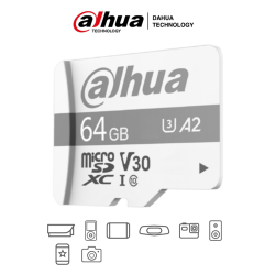 DAHUA TF-P100/64 GB - Dahua Memoria Micro SD de 64 GB UHS-I/ C10/U3/V30/A2/ Velocidad de Lectura 100 MB/s/ Velocidad de Escritura de 38 MB/s/ Especializada para Videovigilancia